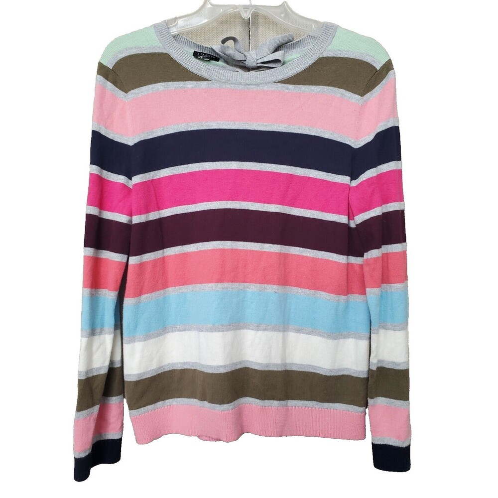 Talbots Petite Cashmere Blend Multicolor Stripe Tie-Back Pullover Sweater Sz MP